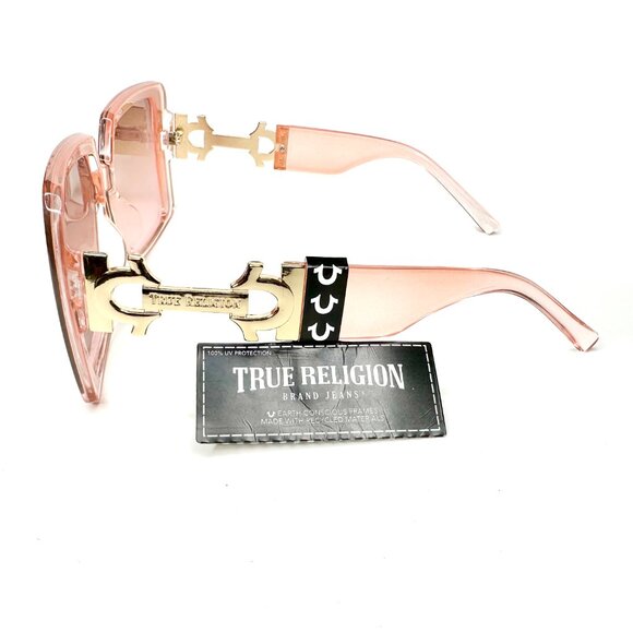 True Religion TR56234X Sunglasses Pink Translucent Gold Horseshoe Logo Oversized main image 7